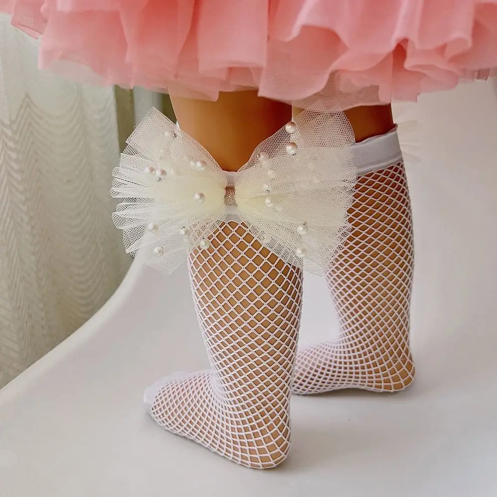 Sweet Adorable Lovely Lace Summer Hollow Out Bow Fishnet Girls Long Socks Knee High Socks Kids Hosiery Stockings