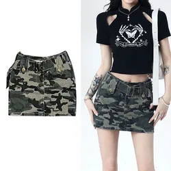 2026 New Women Camouflage High Waist Bodycon A-line Micro Denim Skirt Korean Style S-XXL