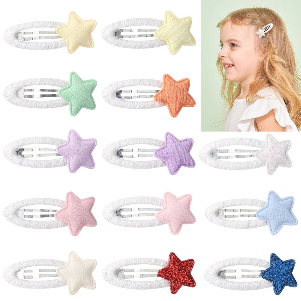 

60pc/lot 2.2" New Cute Solid Color Star Shape Drop Hair Clips for Kid Girls Snaps Hair Clamp Pins Hairpins BB Barrettes for Baby