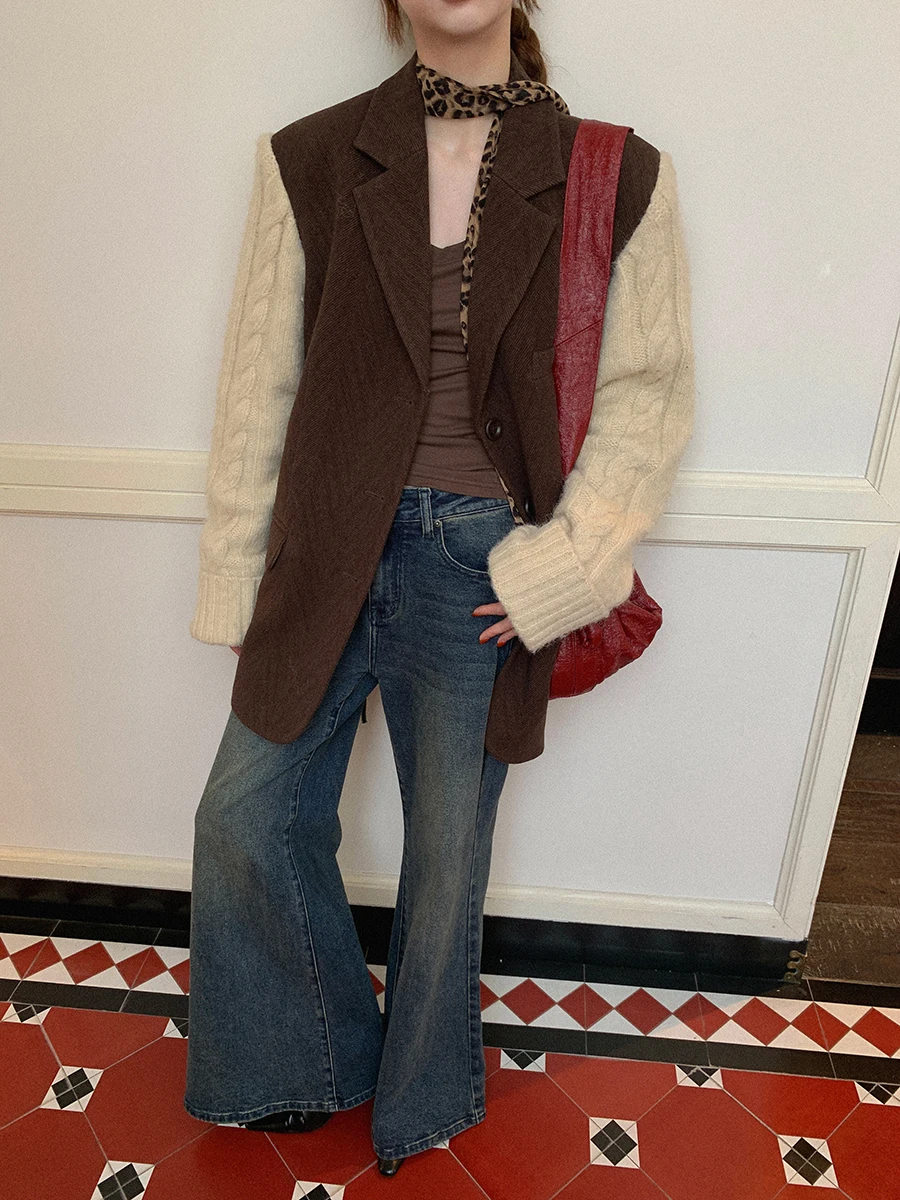 Red Celebri Club Women's Cotton Jaet Autumn Winter New Casual High-End Retro Sle Commute Straight Tube Suit Coat