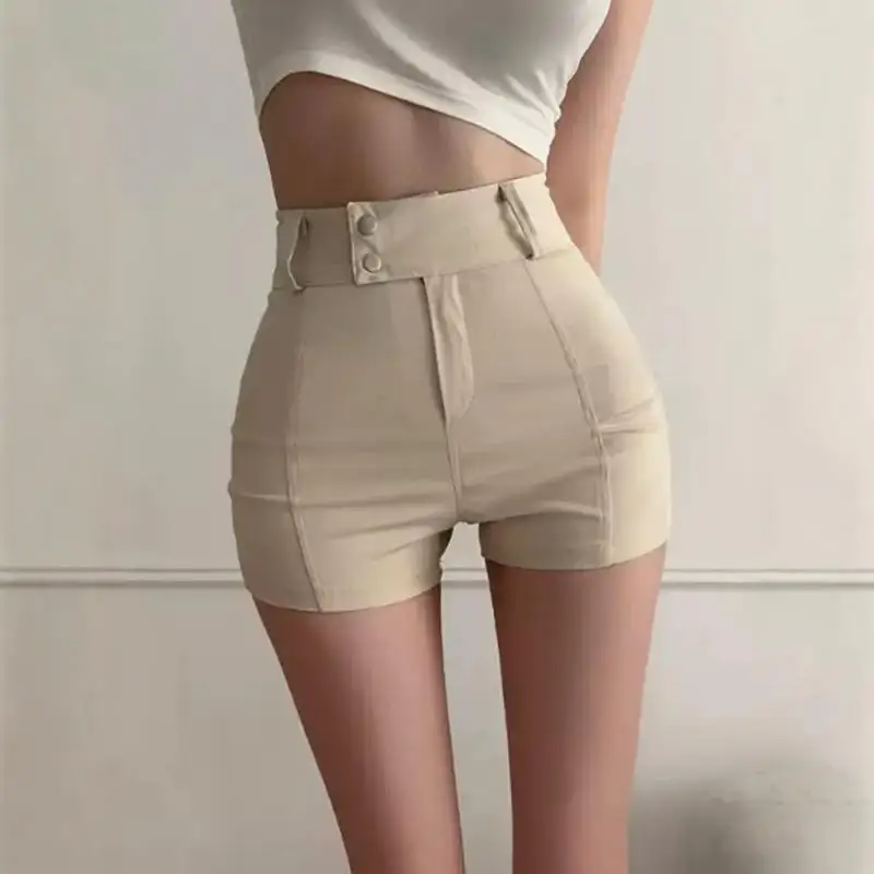 Calças Curtas Fenas de Cintura Alta Slim Fit Estilo Verão 2025 Novo Estilo Elástico Modelador Hot Pants