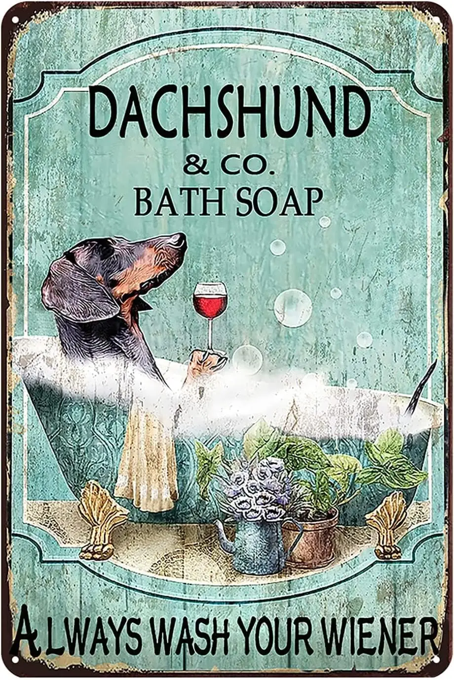 Dachshund & Co. Bath Soap Tin Sign Wash Your Wiener Metal Sign Vintage Bar Home Bathroom Wall Decoration Sign Funny Sign