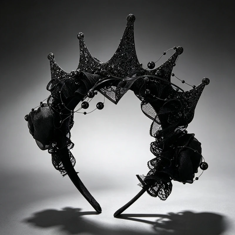 Black Rose Lace Crown Headband Halloween Dark Queen Hair Accessory Sweet Cool Party Cosplay Costume Hair Ornament Prop