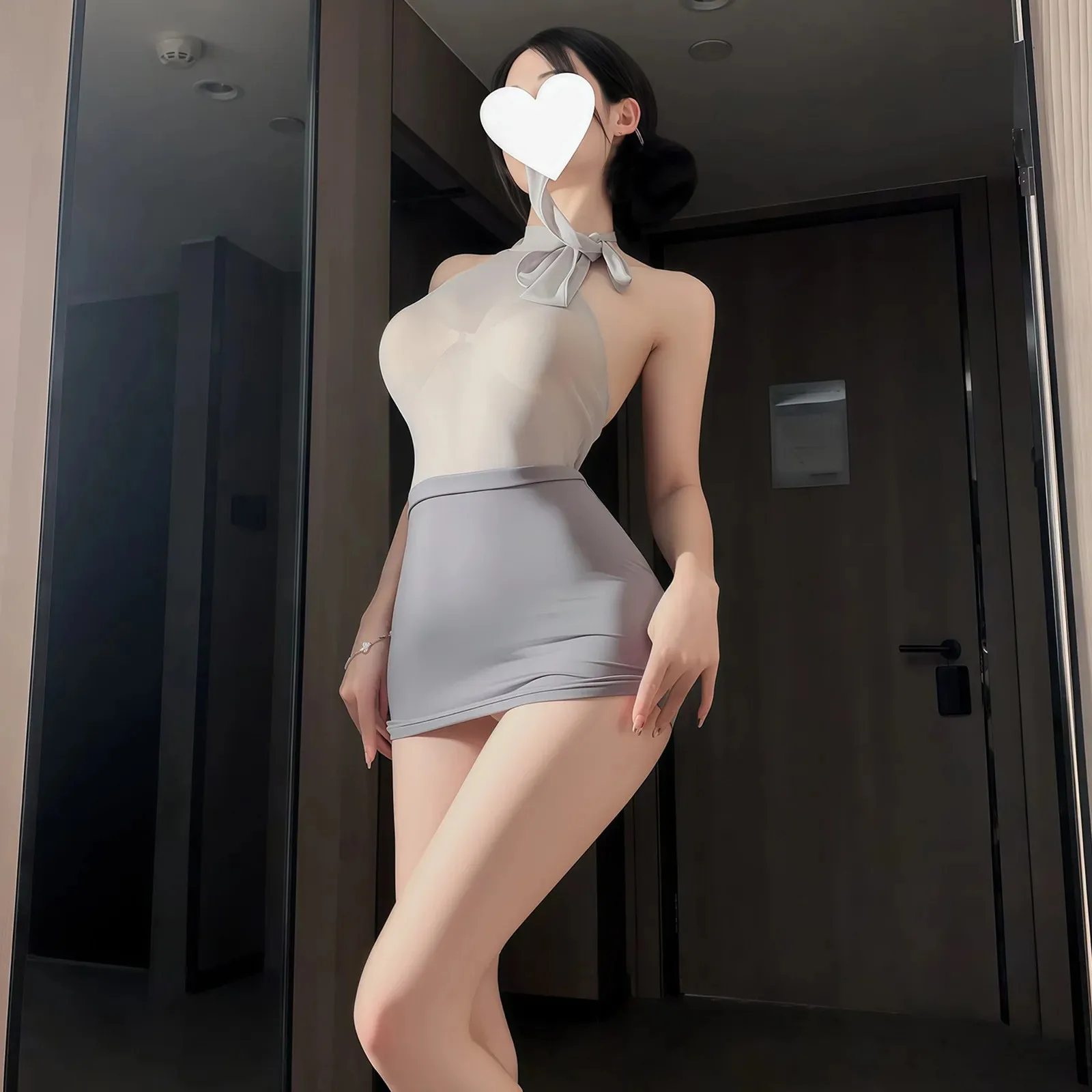 Sexy Secretary Skirt Sets Hollow Out Uniform Lace Pure Desire Skirt Sets Hanging Neck Off-the-shoulder Backless Sleeveless 1QBN view 2