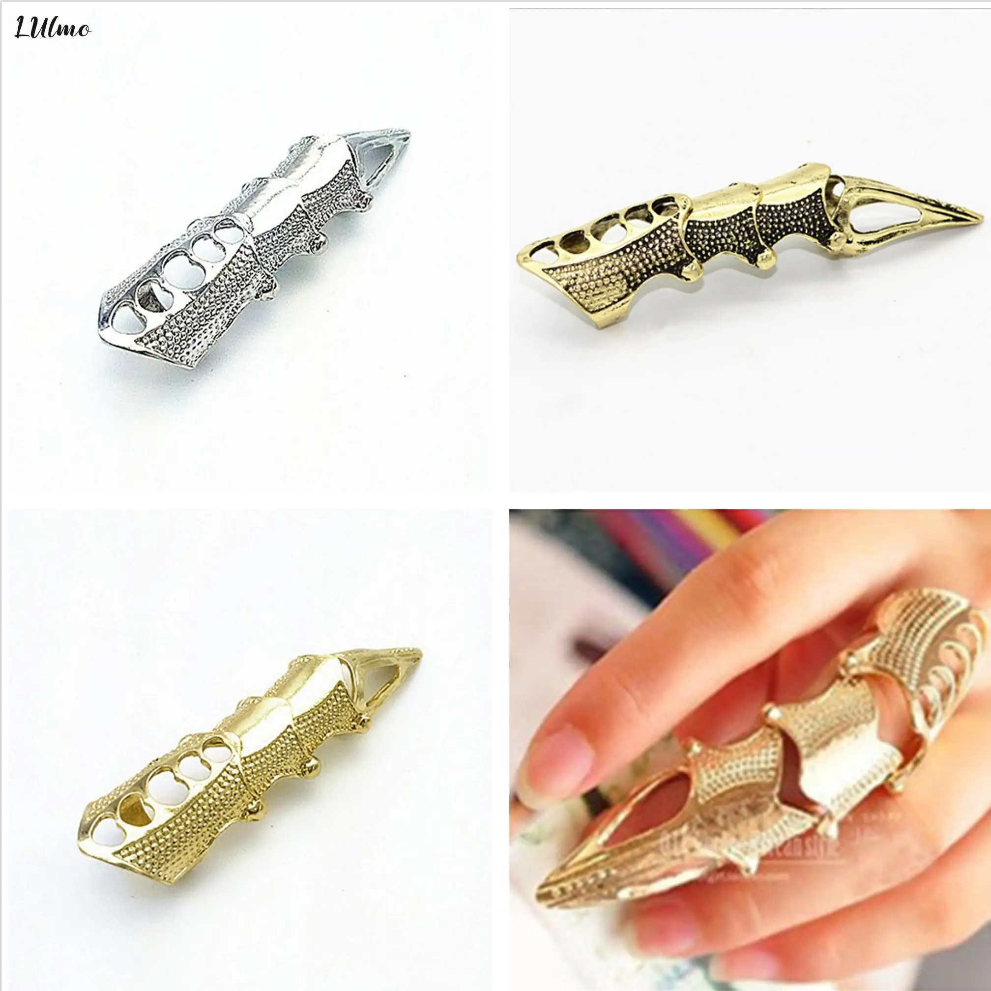 Punk Knight Skull Double Finger Ring Knuckle Armour Full Finger Ring Punk Rings Men Woman  Unisex