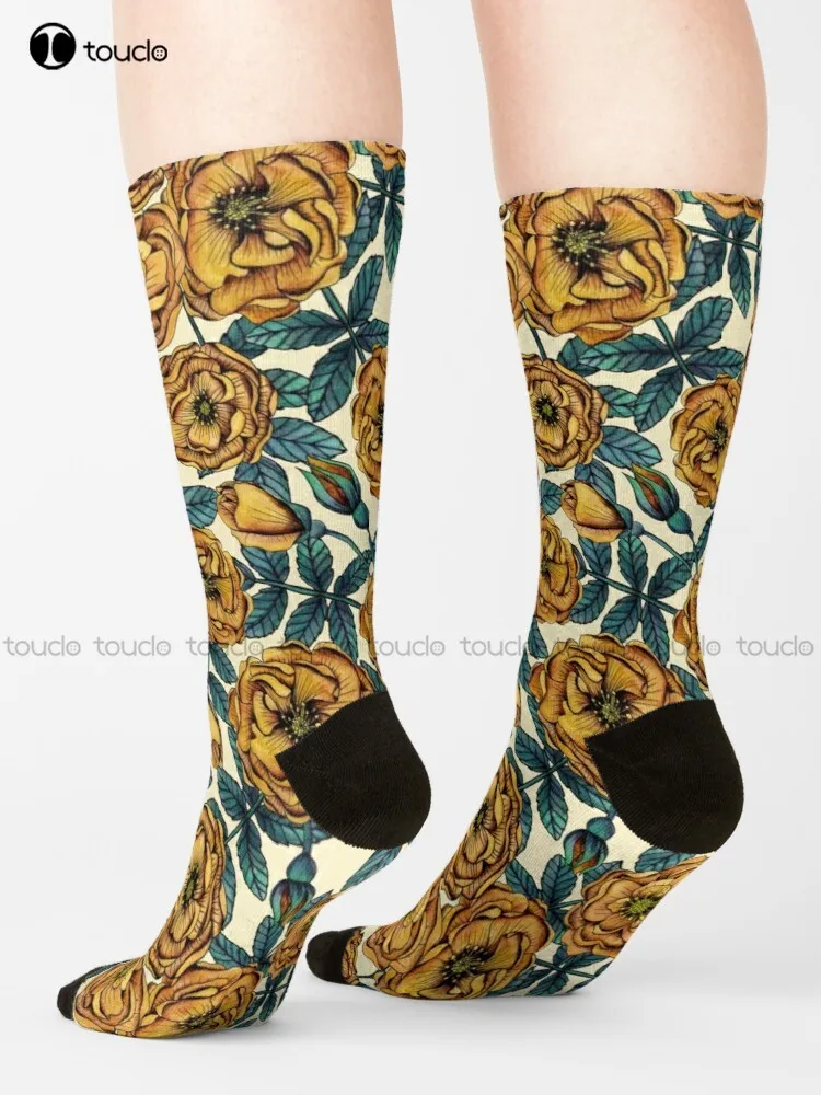 Golden-Yellow Roses - Vintage-Inspired Floral/Botanical Pattern Socks Vintage Flower Pattern Cute Pattern Funny Autumn Cartoon