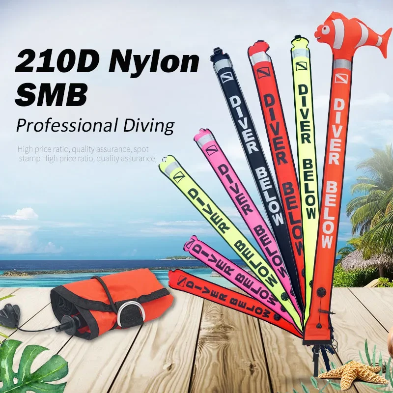 Scuba Surface Marker Buoy (SMB)  4/5ft Hi-Visibility Reflective Band Open Bottom Safety Inflatable Dive Float Buoy Marker Buoy