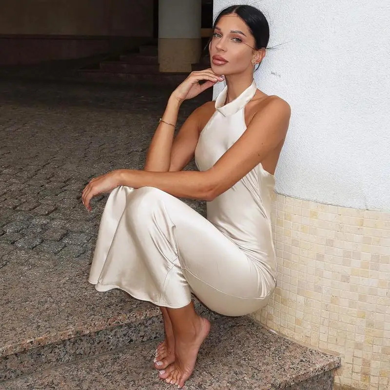 Sexy Bal Pure Color Sve Hanging Ne Satin Dr Summer New Arrival High Waist Bodycon Dr for Women Ciwalk