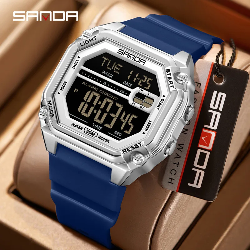 Sanda Hot Sale Watch Large Dial Trendy Male Multifunctional Digital Waterproof Electronic Watch Student Sports Square Watch