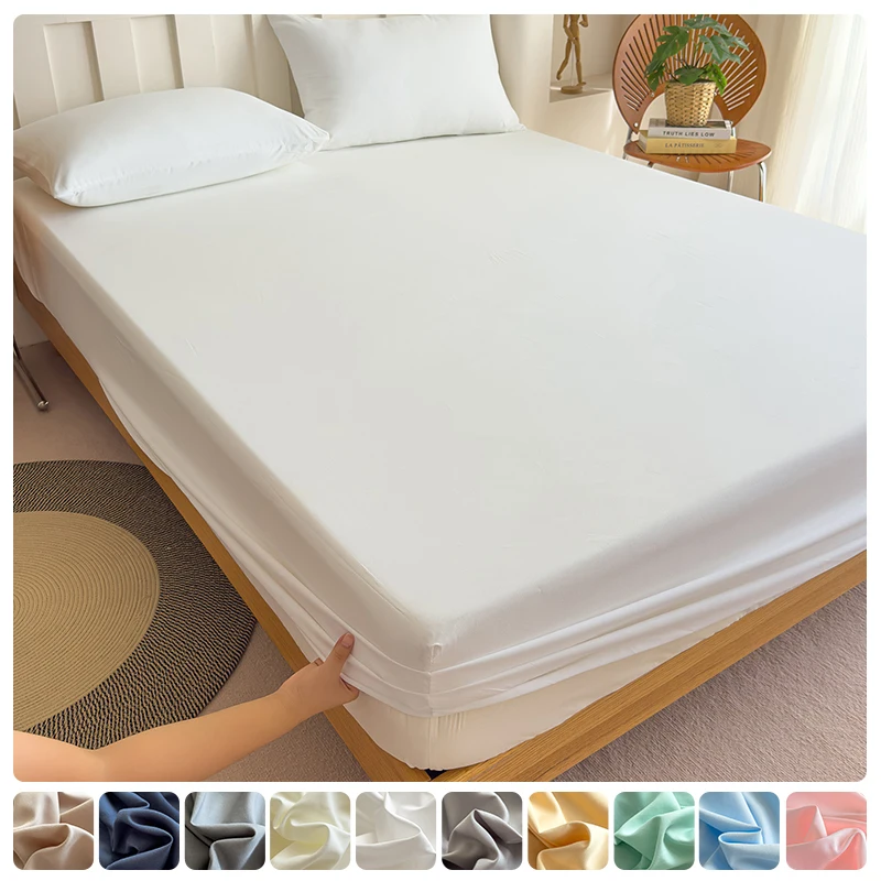 150/160/180x200 Spannbettlaken mit elastischem Band, einfarbige Matratzenbezüge, Schutz für Einzel-, Doppel-, King-Size-Betten, 100 % Baumwolle