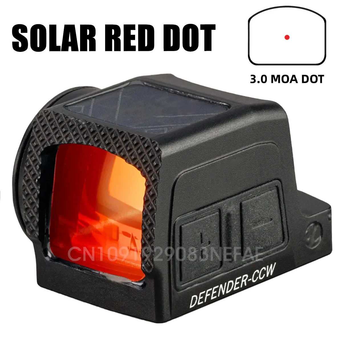 

DEFENDER-CCW Solar Red Dot 3.0 MOA Brand New Enclosed Red Dot with Motion Sensing and Automatic Shut-off with Original Markings