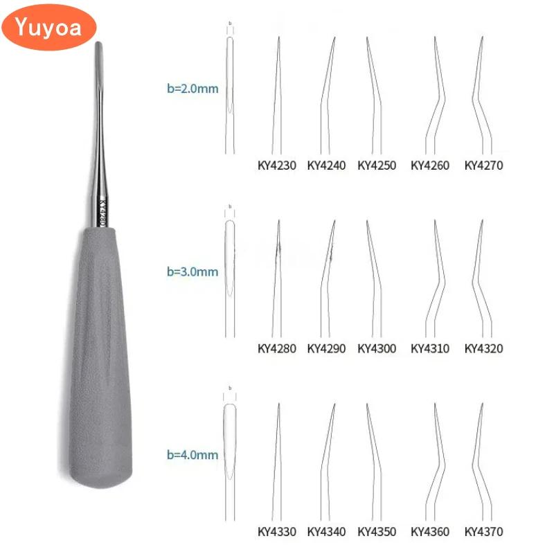 

1pc Silicone Handle Dental Luxating Tooth Elevator 2.0/3.0/4.0mm Straight Curved Root Minimally Elevator Dentist Instrument Tool