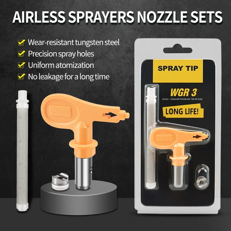 1Set Airless Spray Gun Tip Multi Series Tungsten Steel Reversible Gun Paint Nozzle Tip Head with Airless Spray Gun Filter