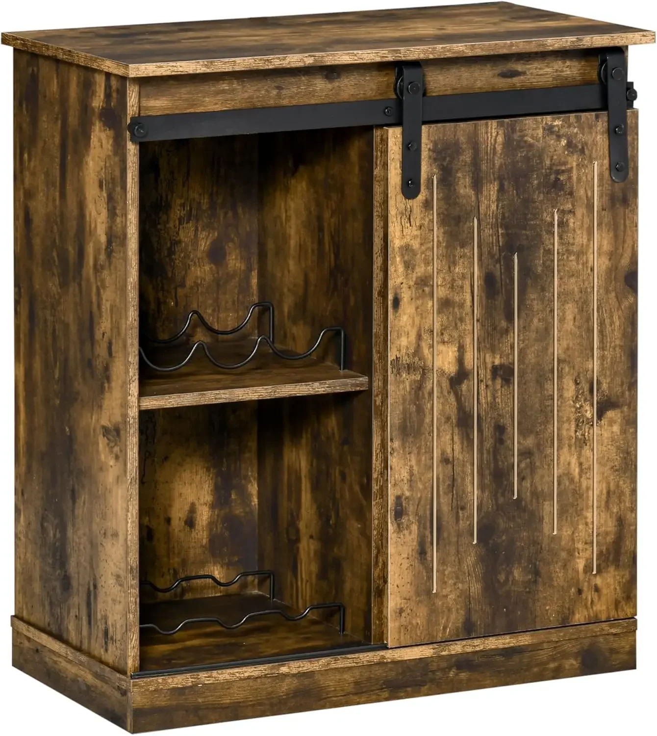 

Wine Cabinet, Sideboard Storage Cabinet, Serving Bar Buffet with Sliding Barn Door and 6-Bottle Wine Rack, Brown