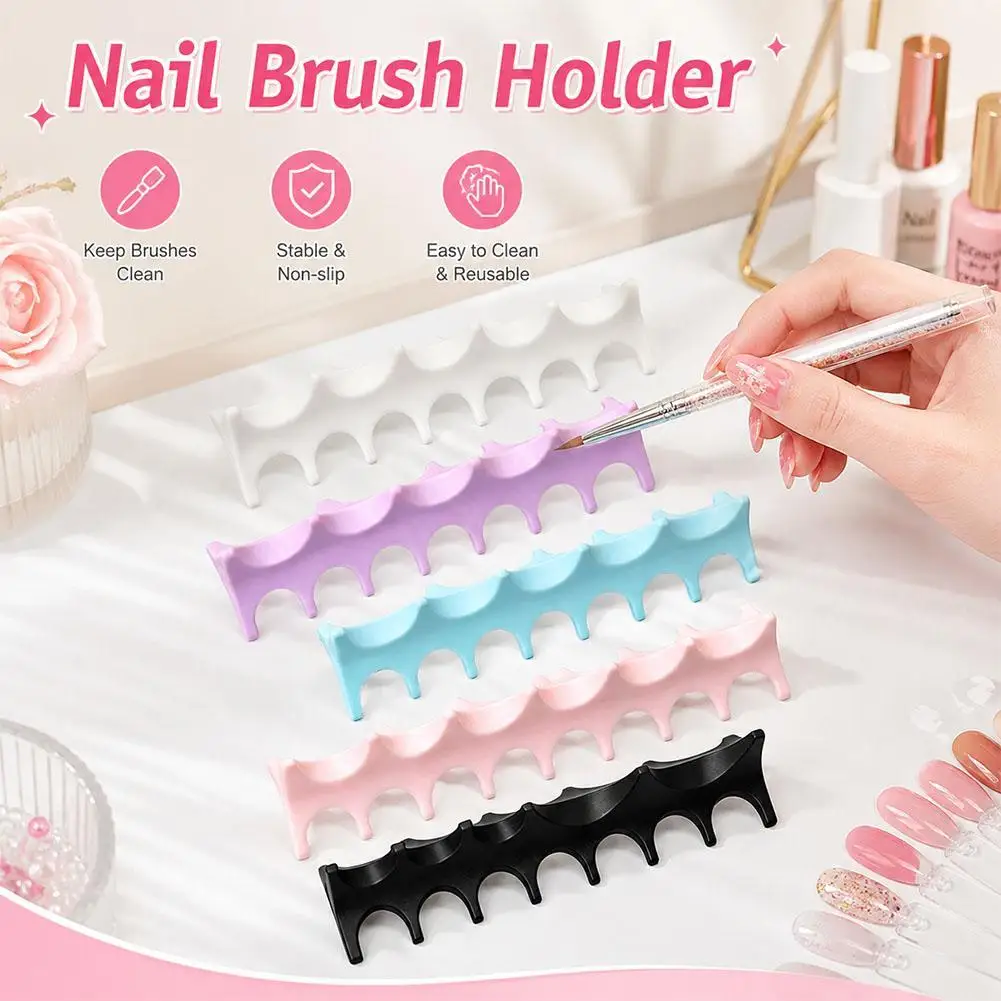 Soft Silicone Nail Art Pen Holder Fishbone Design 5 Grids Brush Display Stand Rack Makeup Painting Pen Rest Manicure Tools