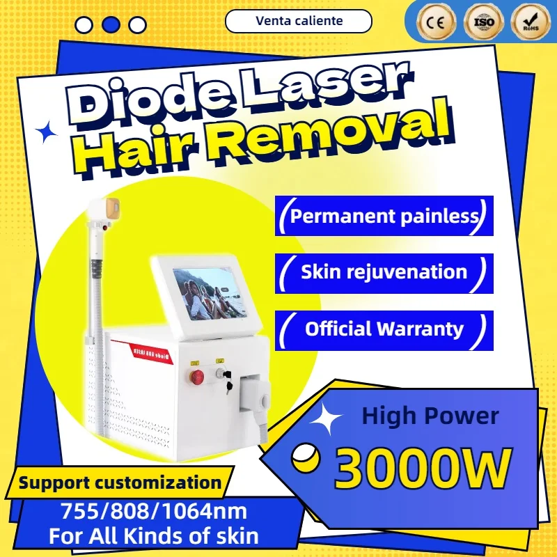 High power 3500W 3 wavelength 808nm semiconductor diode laser painless permanent hair removal machine