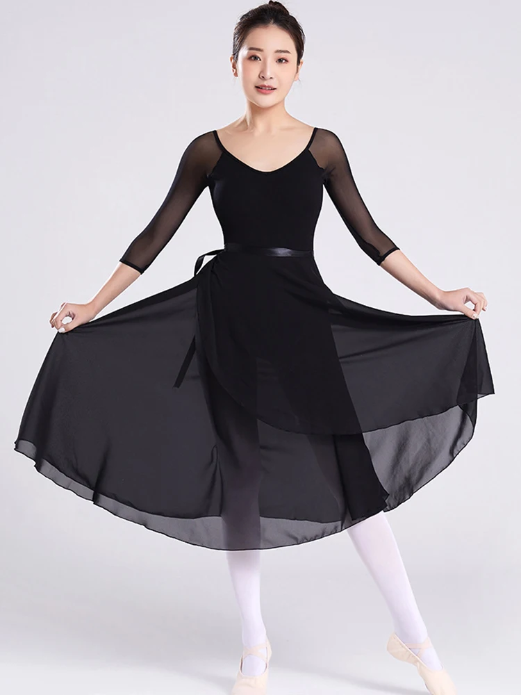 여성용 댄스 드레스, 쉬폰 발레 드레스, 여성용 댄스 랩 드레스, 넥타이 포함