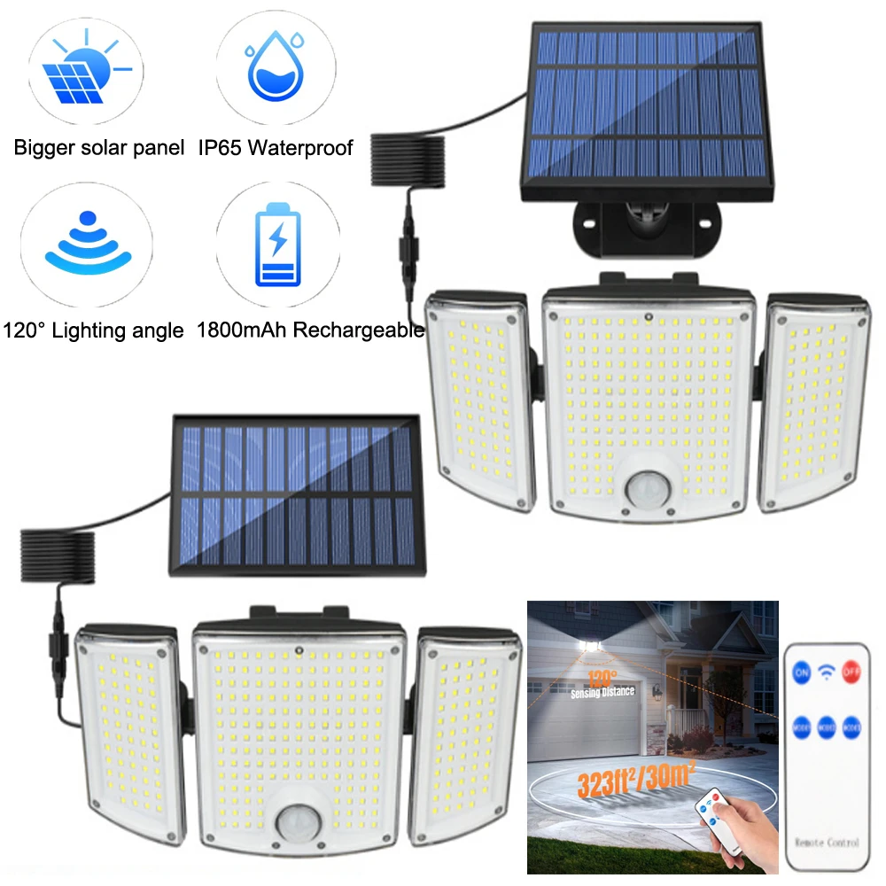 278led-ソーラーモーションセンサー付き屋外投光器-リモコン付き-3モード-防水-セキュリティスポットライト-ポーチ-パティオ-庭用ランプ