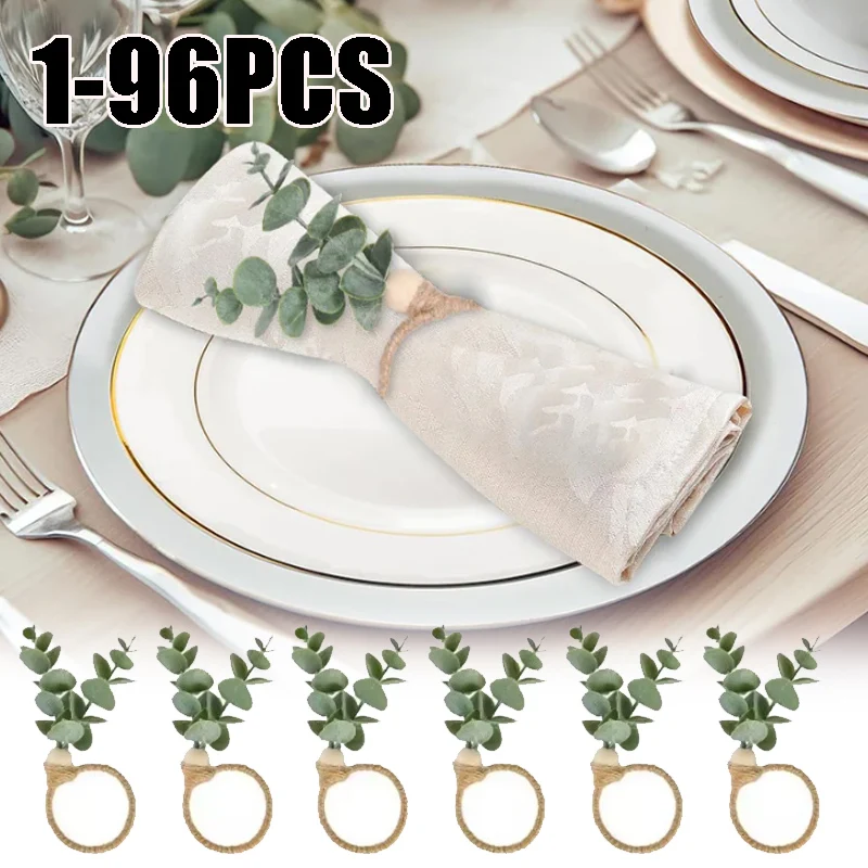 Simulated Eucalyptus Leaf Table Decor Premium Napkin Rings for Hotel Banquets Restaurant Settings Wooden Tablescapes