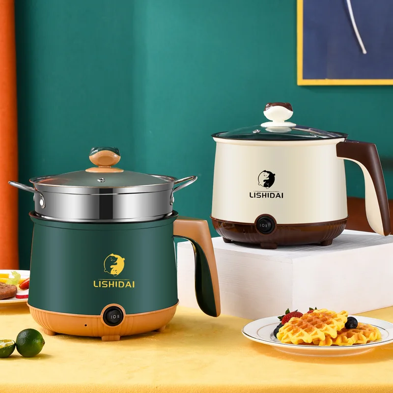 Máquina de Cocina eléctrica multifuncional, Mini olla caliente de doble capa, sartén antiadherente para estudiantes, calentador de freír, sartén de 220V ZD08