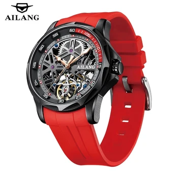 AILANG brand new luxury men sports silicone waterproof luminous fashion watch skeleton mechanical watches for mens