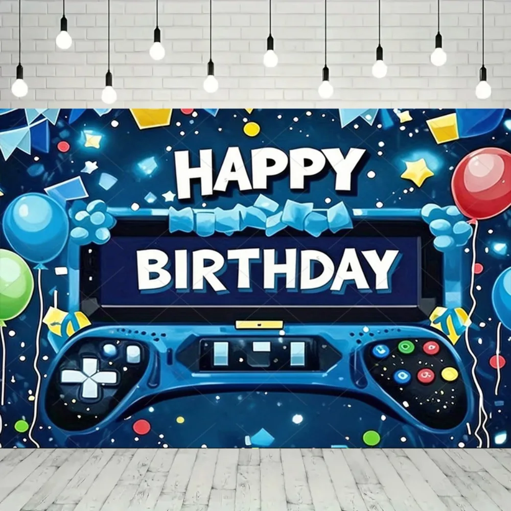 Blue Game Controller Game Theme Banner Background Cloth, Children's Birthday Party Home Decoration Photography Studio Background