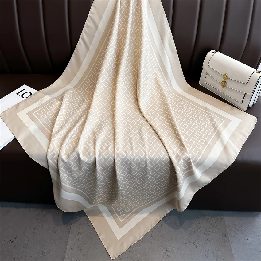 Neue Mode Luxus druck 90*90cm Frauen Schal Satin Twill Quadrat großen Schal elegante Kopftuch Strand Sonnenschutz Bandana – Detail 7