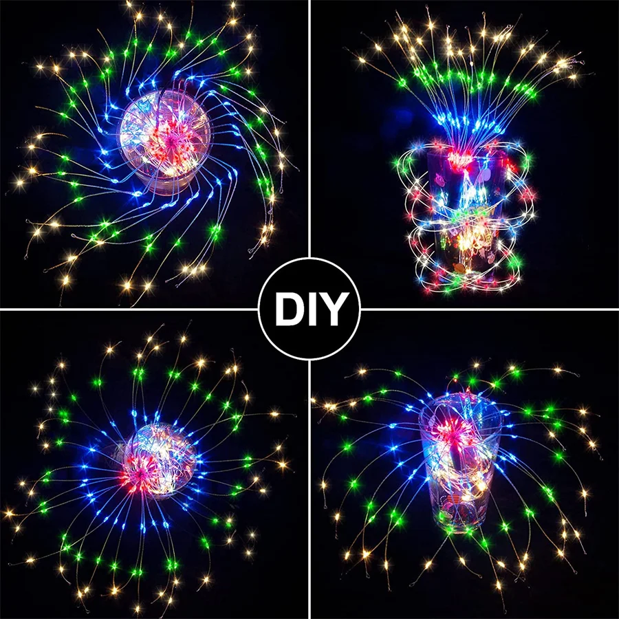 2024 New Year Christmas Decoration String Lights Battery/USB Powered Outdoor Remote 8 Modes 200LEDs Firework Fairy Garden Lights