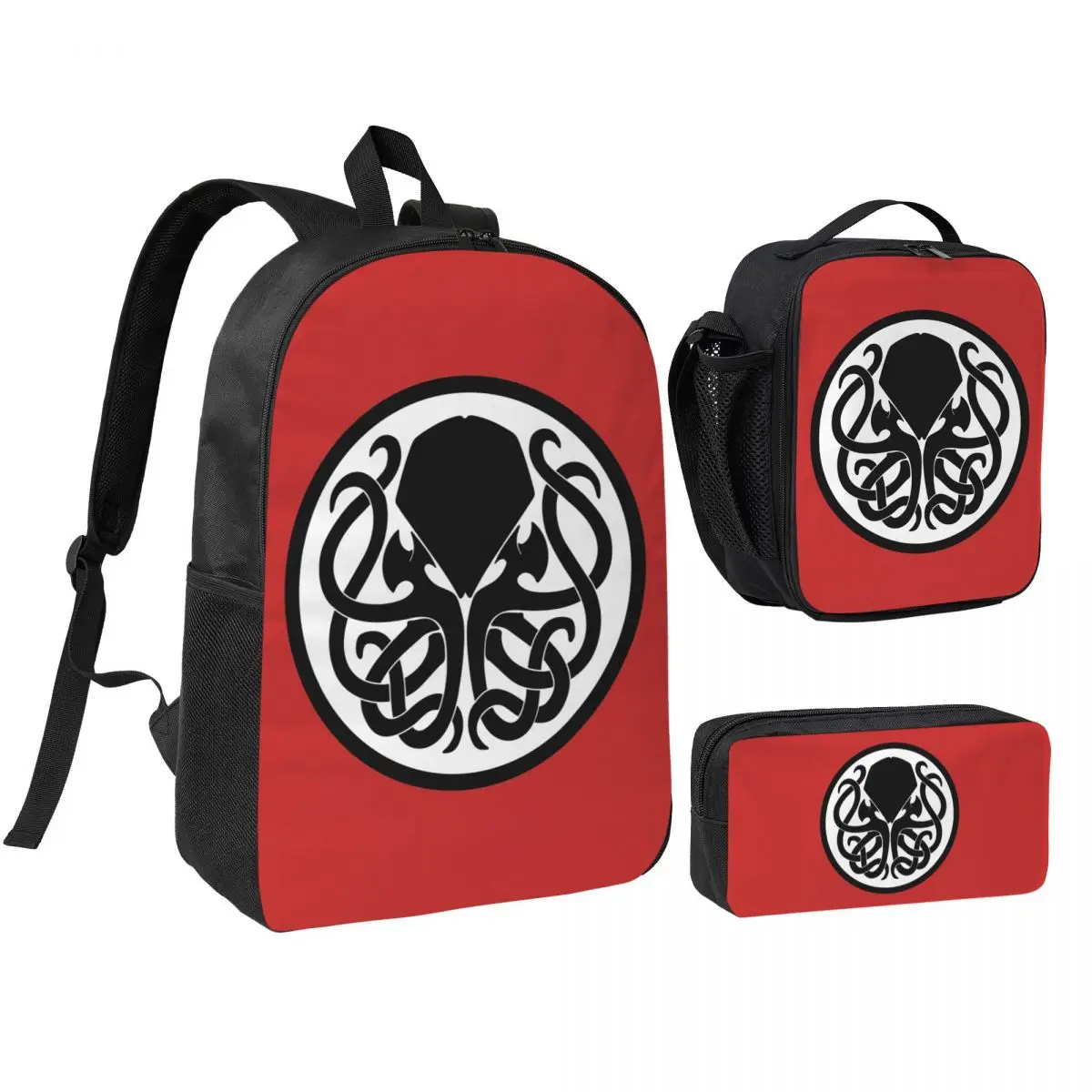 Cthulhu Monster Fantasy Ar Backpack Student BookBag School Bag Shoulder Bags 3ps Insulated Lunch Bag Pencil Case