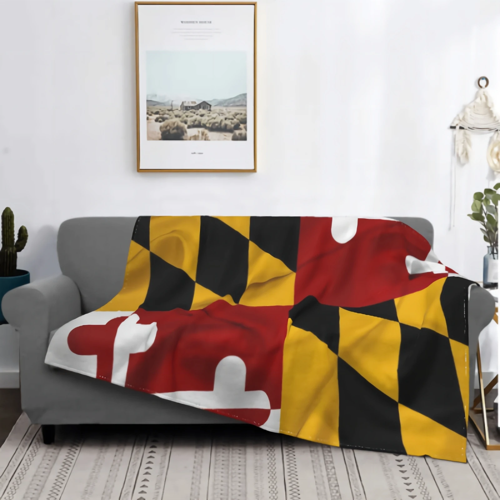 Waving Maryland State Flag Blanket for Couch Bed Sofa Super Soft Cozy Plush Microfiber Fluffy Blanket Lightweight Warm Bedspread