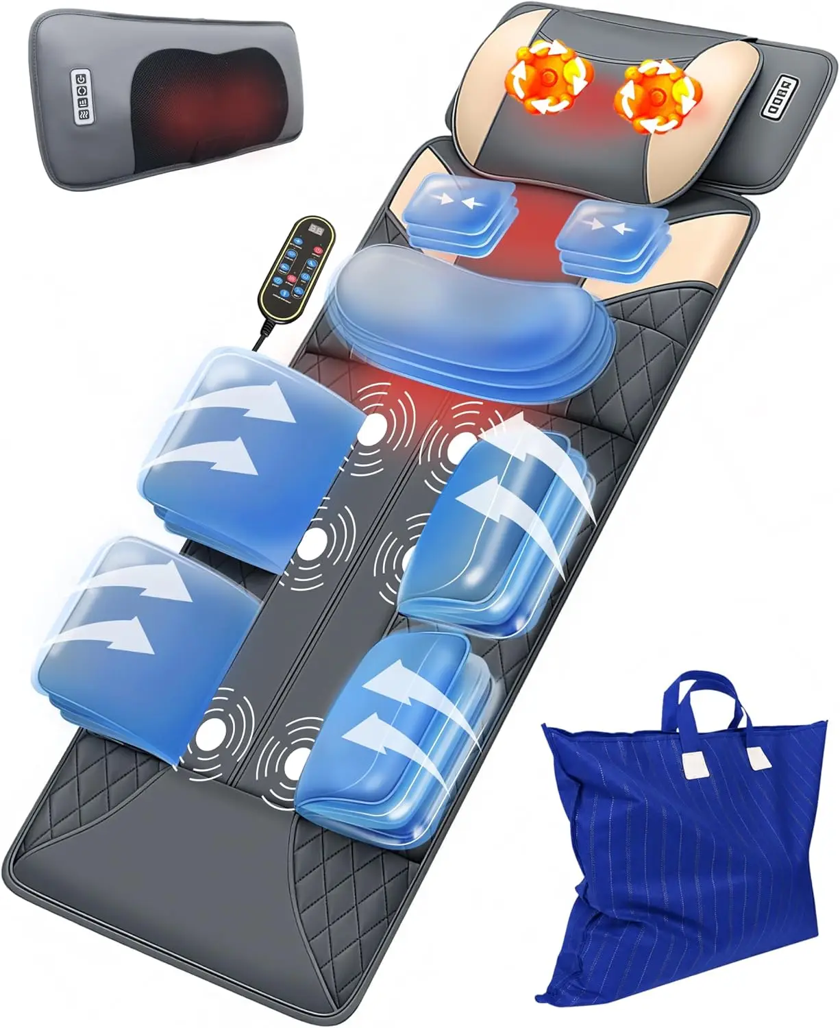 Heat Traction Airbag Compression Vibration Stretch Shiatsu Neck Roller Body Mat