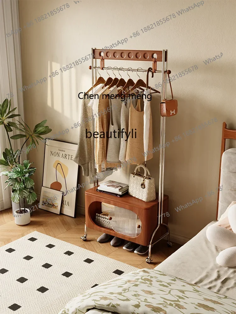 

ss7304 Solid Wood Floor Clothes Rack Bedroom Vintage Storage Shoe Rack Removable Coat Rack