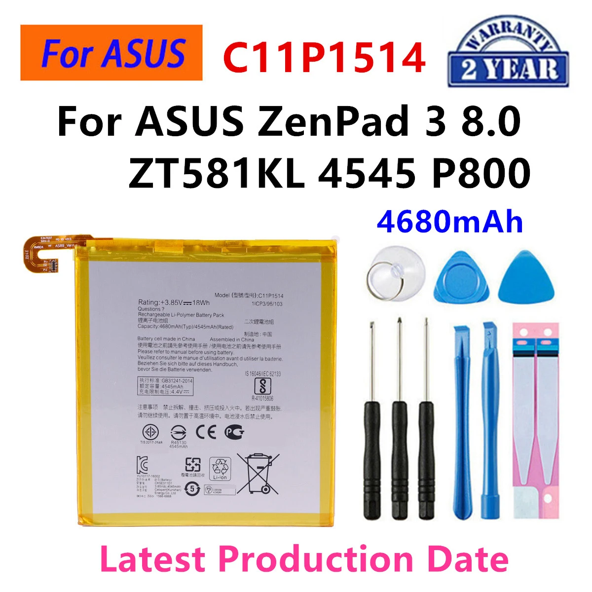 

Brand New Battery C11P1514 4680mAh For ASUS ZenPad 3 8.0 ZT581KL 4545 P800 Tablet Battery+Tools