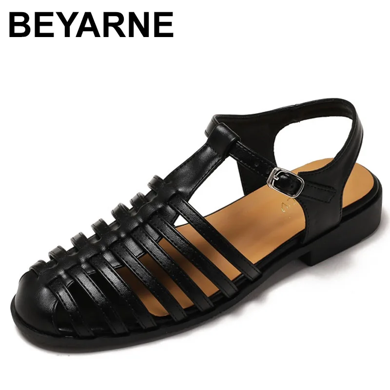 

Сандалии на блочном каблуке, черные женские туфли, дышащие туфли большого размера с квадратным носком, массивные новые бежевые низкие летние туфли в стиле ретро для девочек на улице