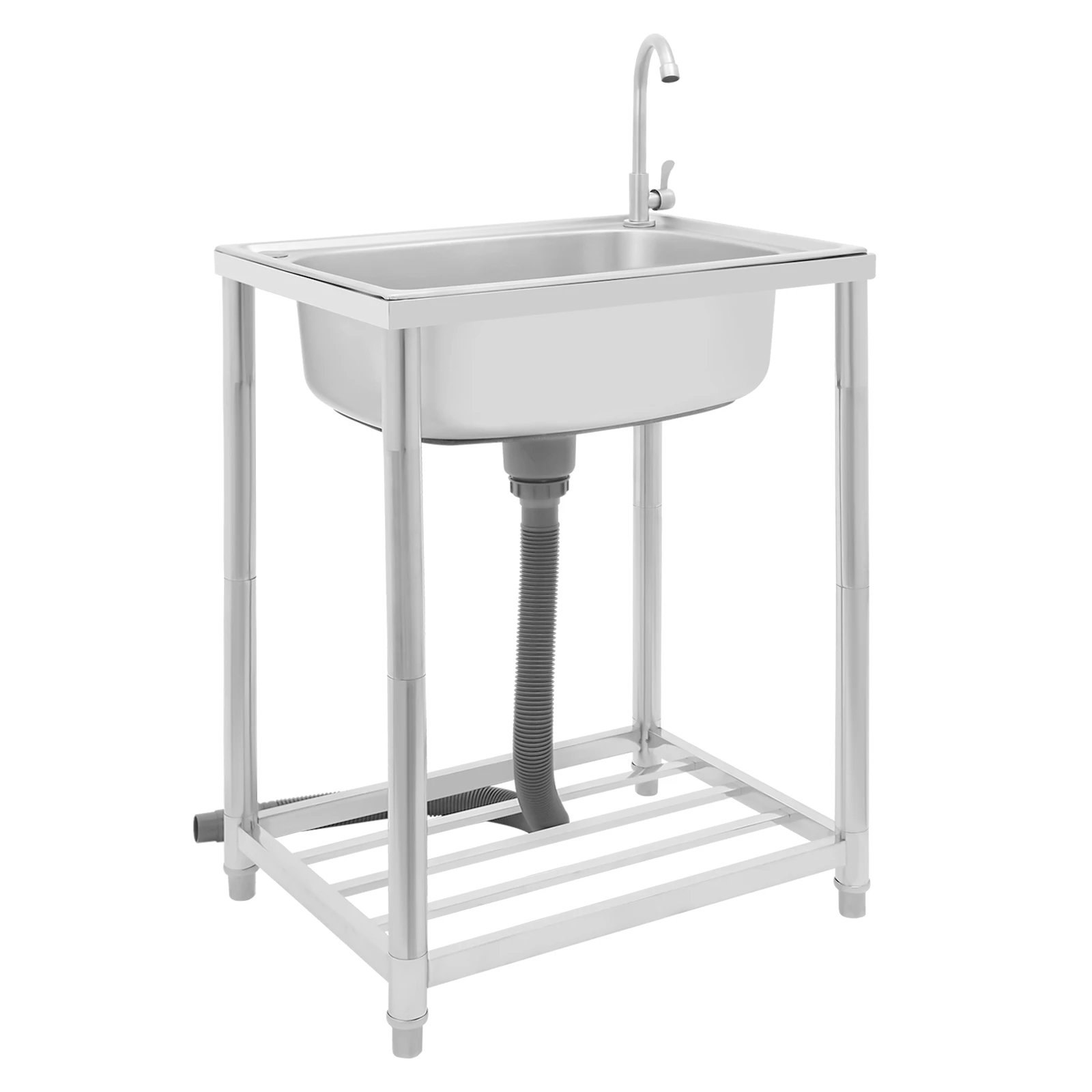 

Kitchen Sink 360° Rotatable Faucet Stainless Steel Sink Free Standing Single Bowl Sink for Cleaning Tableware, Vegetables