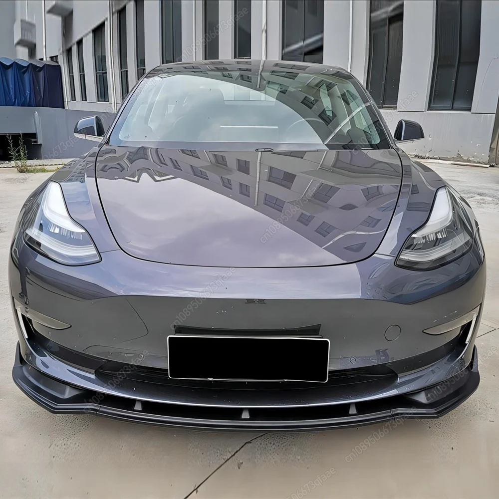 

For Tesla Model 3 2017 To 2023 ABS Carbon Look / Gloss Black Car Front Bumper Lip Diffuser Splitter Canard Guard Body Kit Tuning