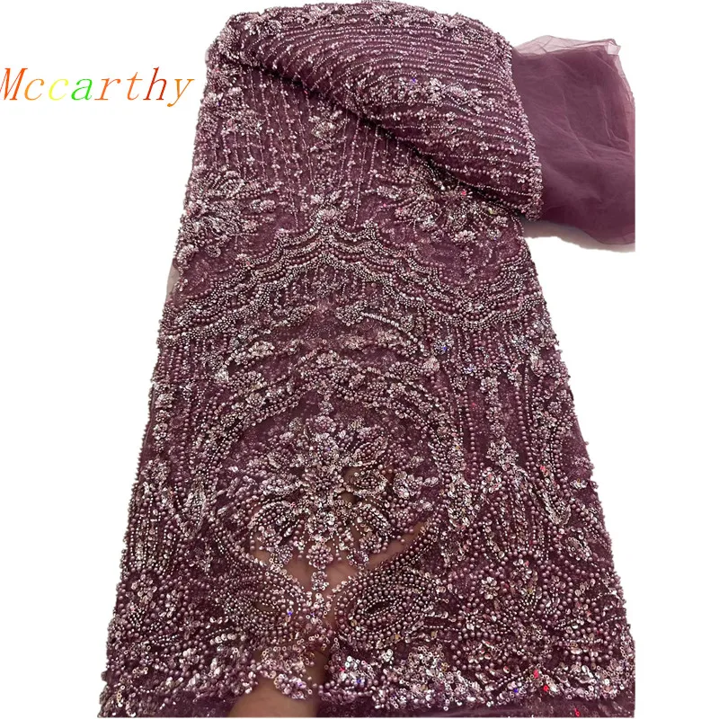 2026 Luxury French African Handmade Embroidery Crystal Stone Beads Lace High Quality Nigerian Sequin Lace Fabric For Wedding