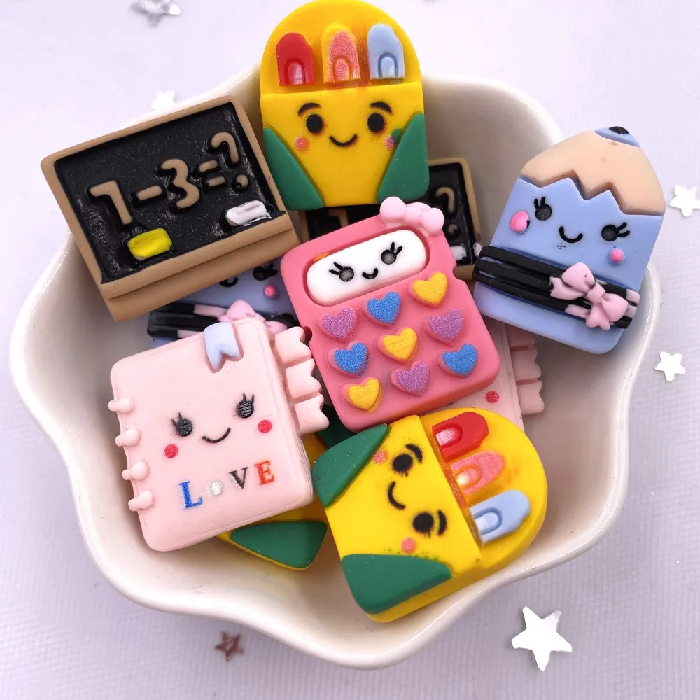 10PCS Hand Painted Resin Kawaii Colorful Learning Tools Scrapbook Flatback Stone Figurine DIY Decor Accessories Crafts M110