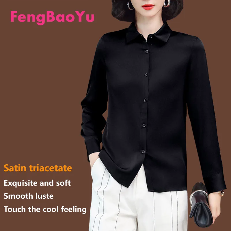 

Fengbaoyu Triacetic Acid Spring and Summer Women's Long-sleeved Shirt Office Professional Dress Elegant Temperament Large Size