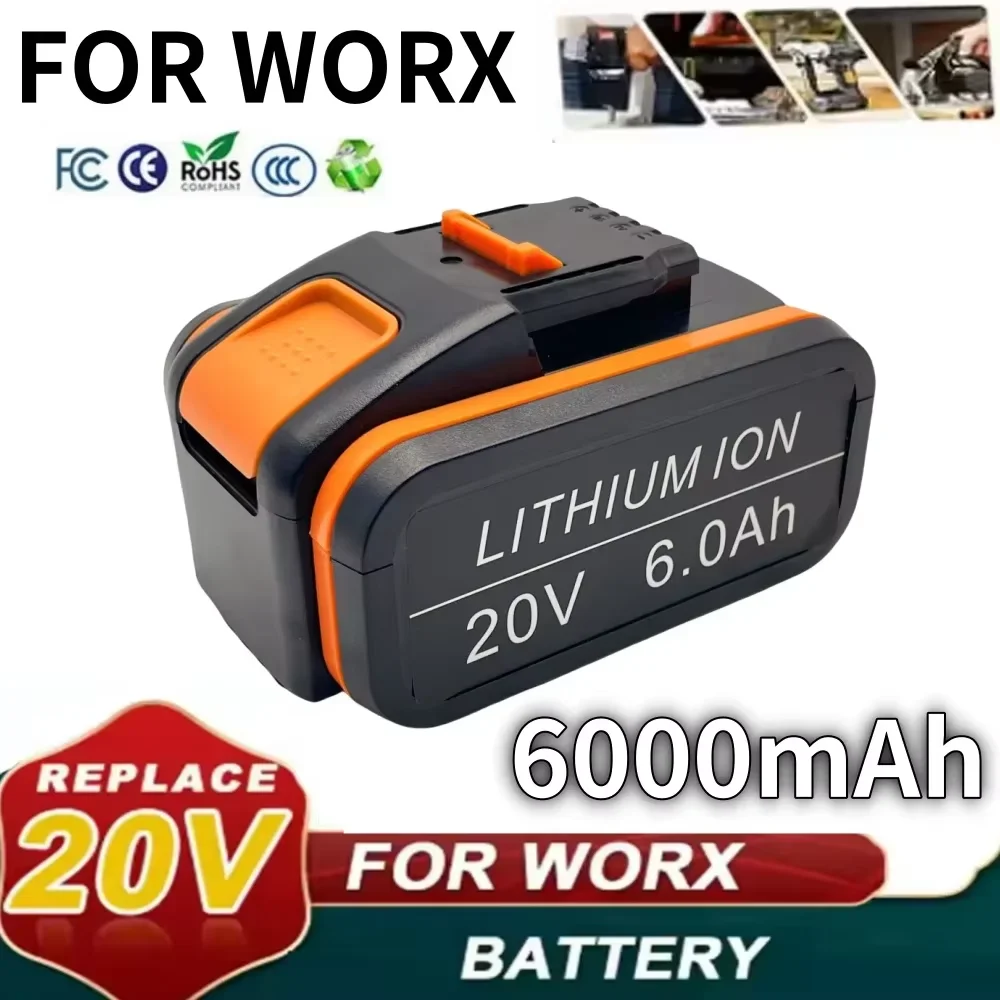 

6.0Ah/6000mAh 20V For Worx WA3551.1 6.0Ah Li-ion Battery WA3553.2 WX390 WA3572 WX367