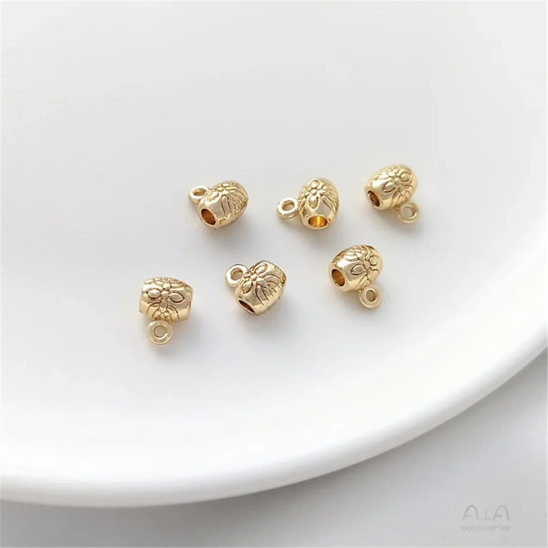 

14K Gold Large Hole Bucket Beads, Separated Beads, Hanging Rings, Handcrafted Pendant Buckle, DIY Bracelet, Necklace Accessories