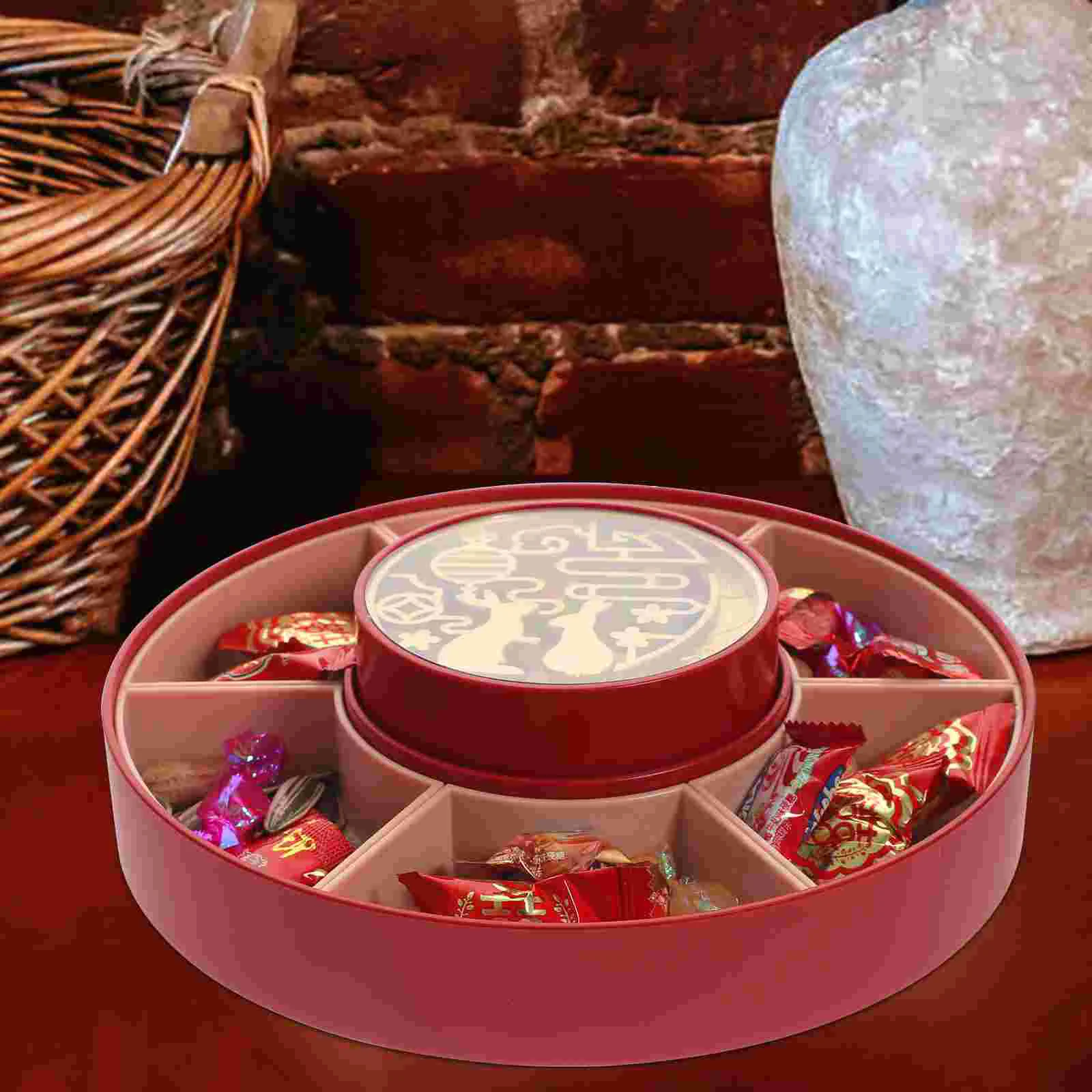 

Candy Storage Box Container Tray Plate Chinese New Year Snack Fruit Platter Divided Plastic Serving with Lid Bowl