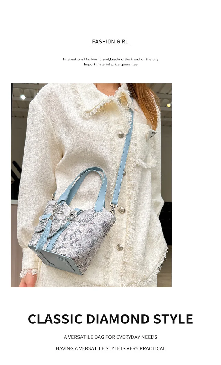 Korean-style jacquard embroidered tote bag, high-end vegetable basket-style handbag, versatile crossbody and shoulder bag for wo