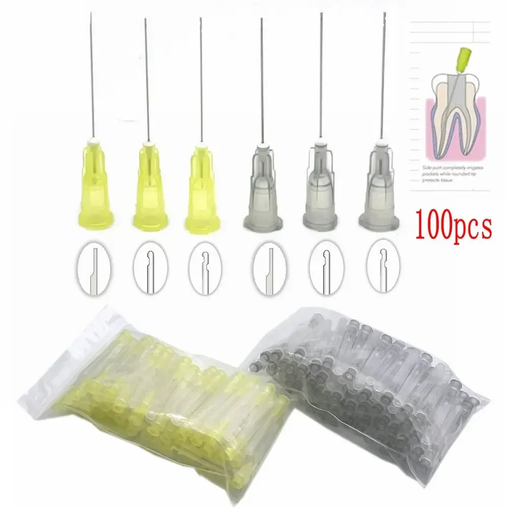 

100Pcs Dental Root Canal Irrigation Tip 30Ga Flat End Incision Dental Irrigation Tip for Dental Office Applications