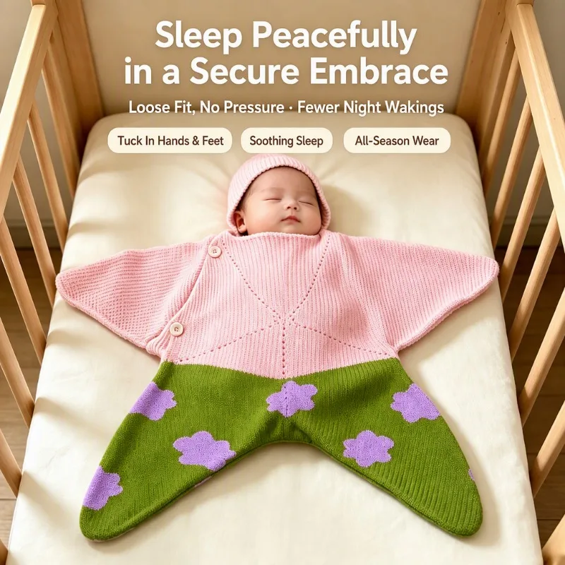Creative Star Shape Knit Wrap Blanket Hand‑Woven Crochet Soft Cozy Sleeping Pouch Decorative Collectible Present for Gift