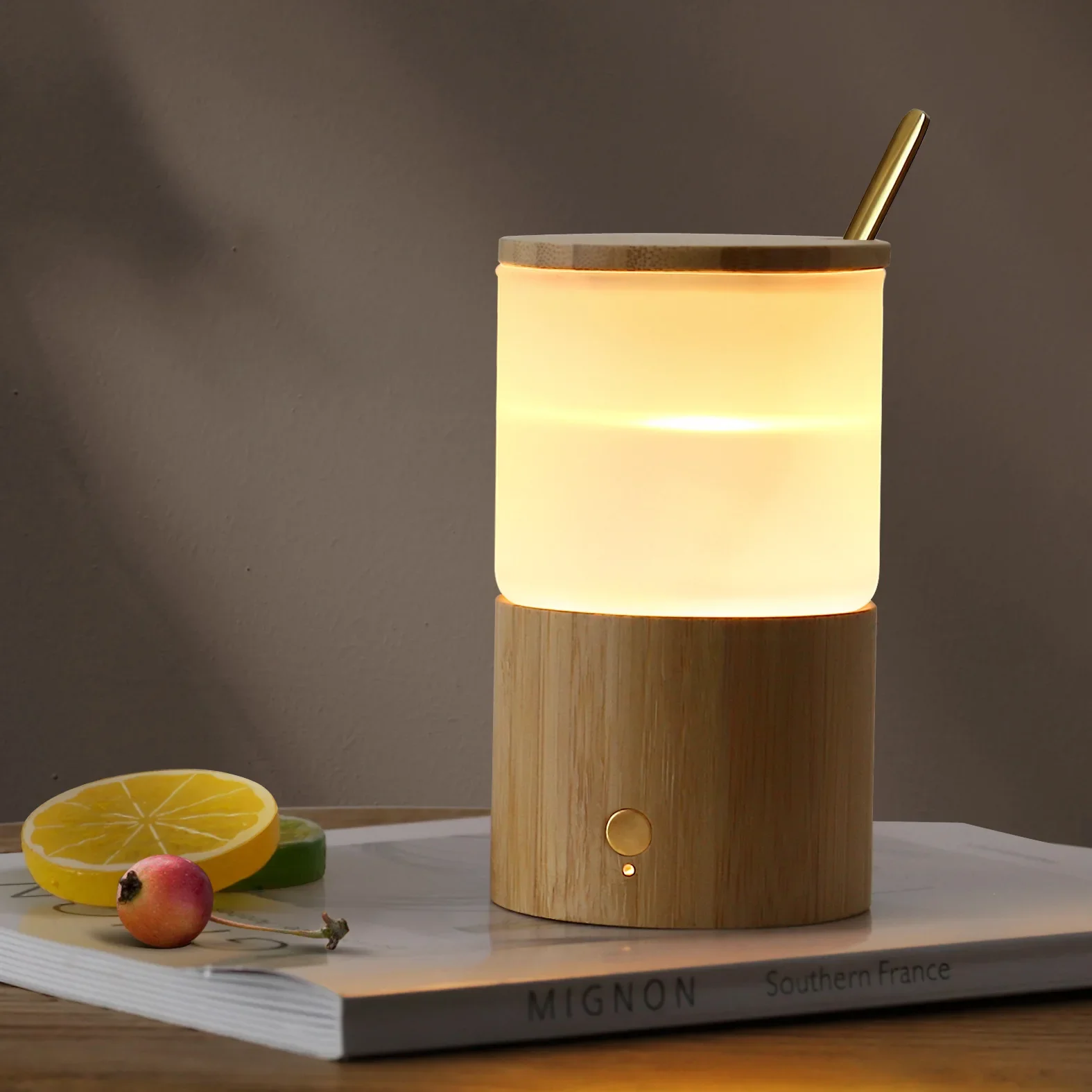 Constant Temperature Cup Night Light Plug-in Wooden Bedroom Bedside Light Thermal Insulation Luminous Creative Gift Light