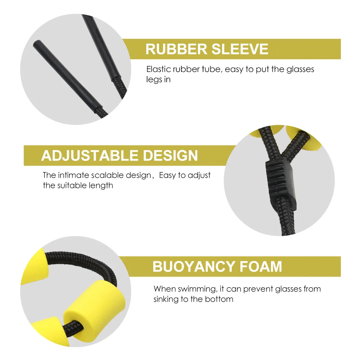 Floating Sunglass Strap Sports Glasses Lanyard Scalable Eyeglasses Hanging Rope Wear-Resistant Fabric for Swimming Cycling