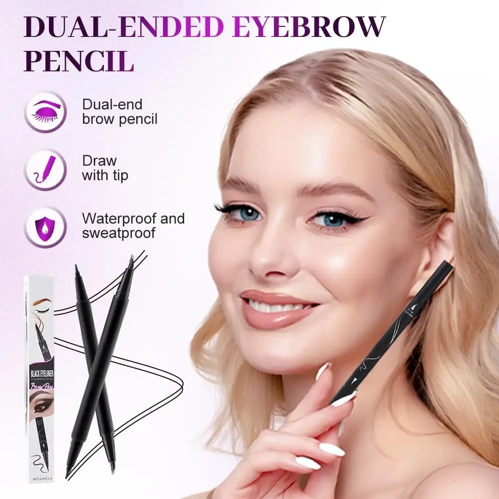 2-in-1 gebogener Augenbrauenstift mit gebogener Spitze und präziser Pinselspitze, schnell trocknender, zweiseitiger Microblading-Augenbrauenstift, langlebig