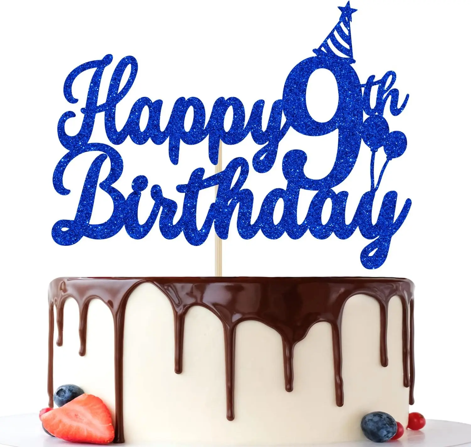 1 Packung „Happy 9th Birthday“-Kuchenaufsatz für Jungen und Mädchen, 9-jährige Geburtstagsparty-Dekoration, Blau