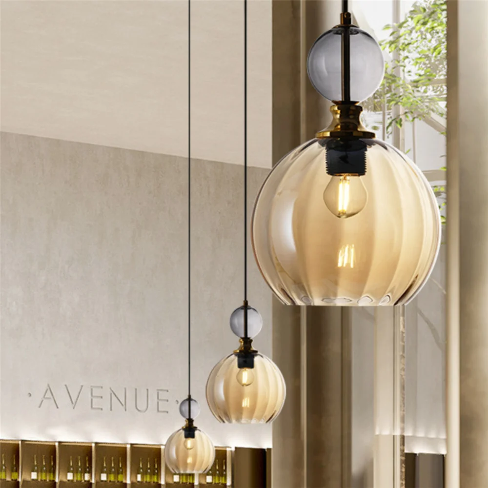 Imagem -05 - Nordic Stained Glass Ball Led Pendant Lights Loft Decor Acessório de Cozinha House Art Suspensão Luminária Design Dropshipping E27